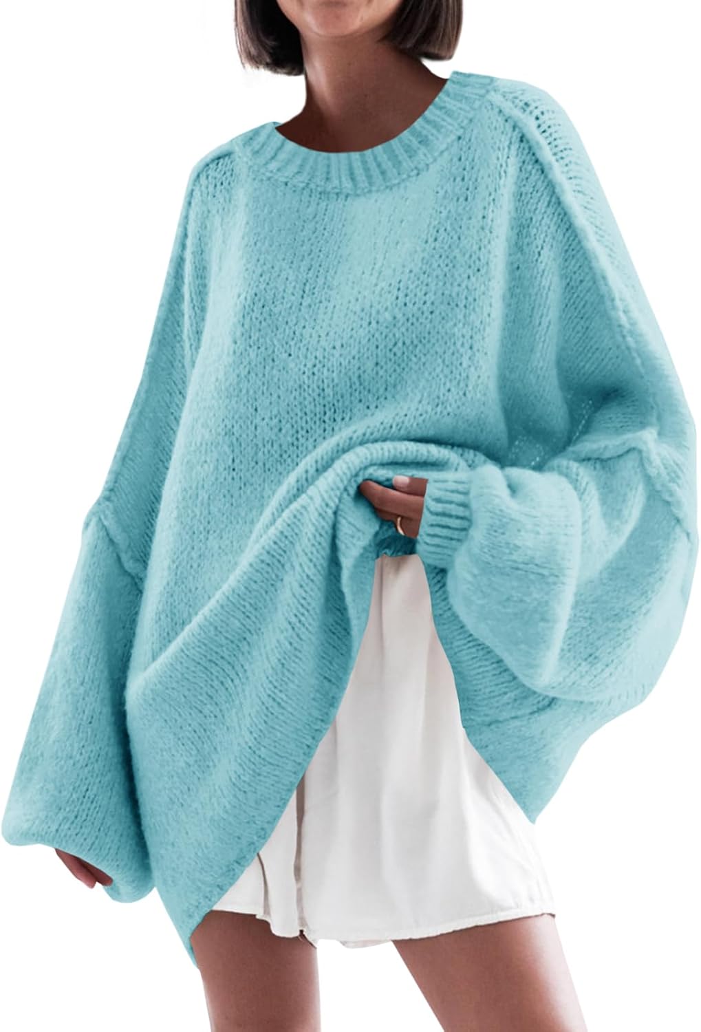 Oversized Sweater for Women - Chunky Crew Neck Tunic Style