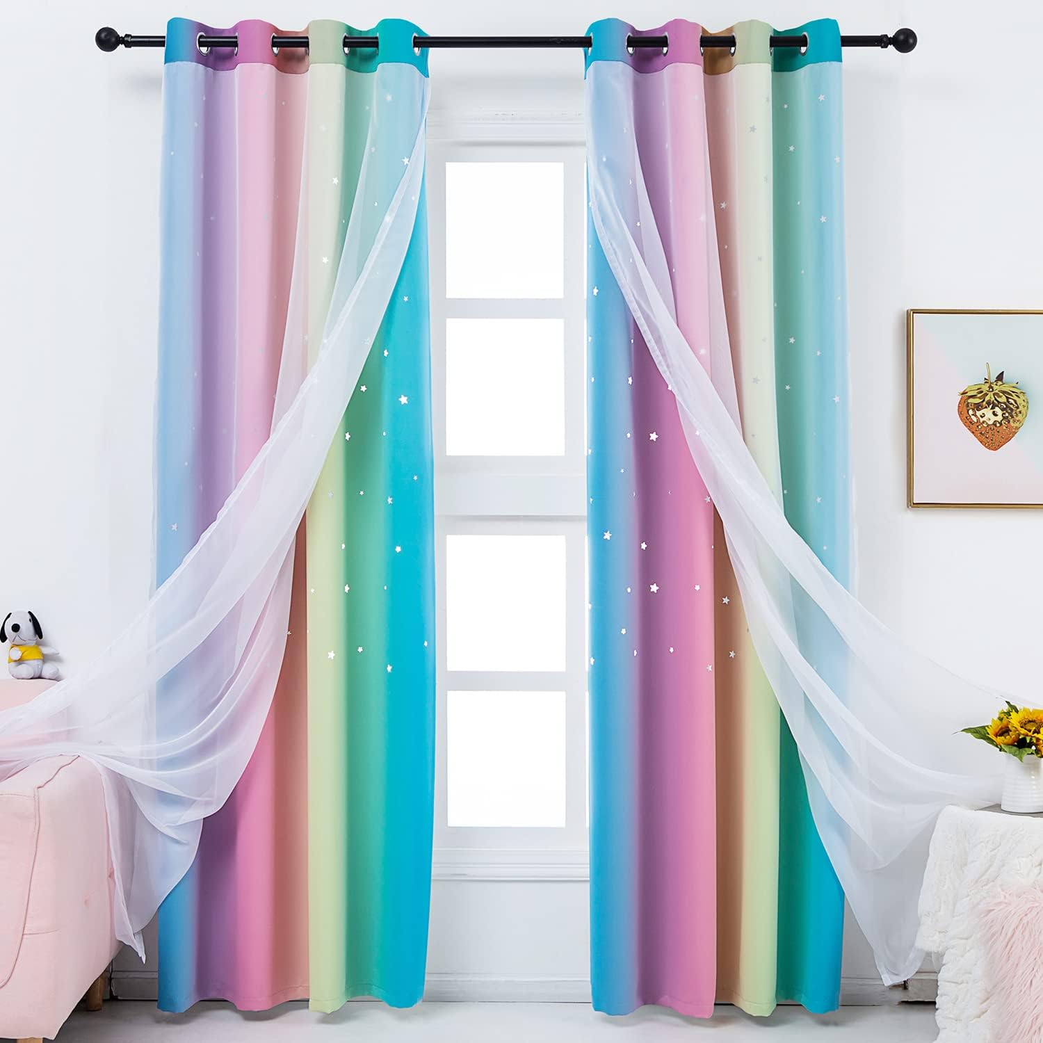 Anjee Double Layer Blackout Rainbow Curtains