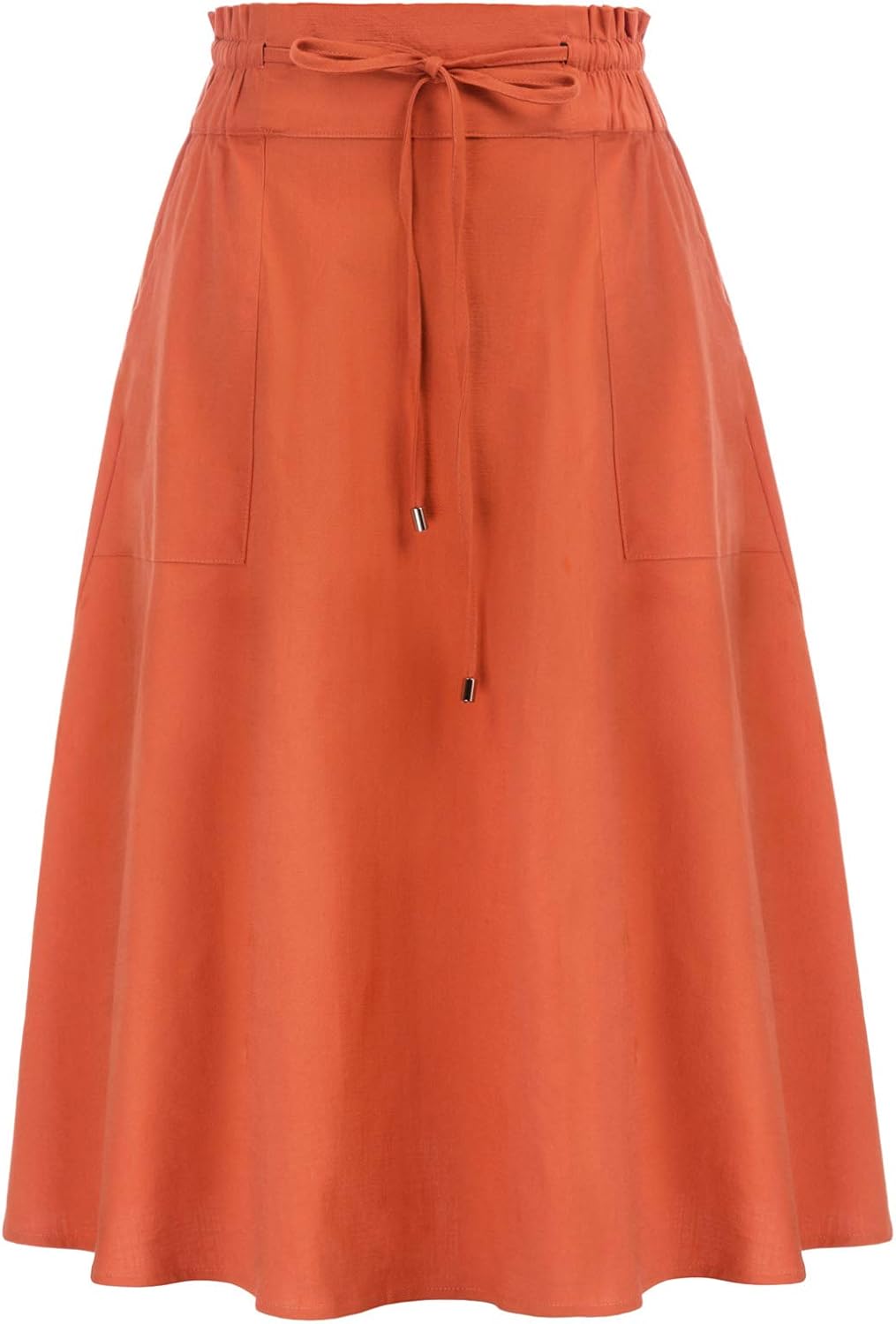 KANCY KOLE Women Casual Cotton Linen Midi Skirt with Pockets