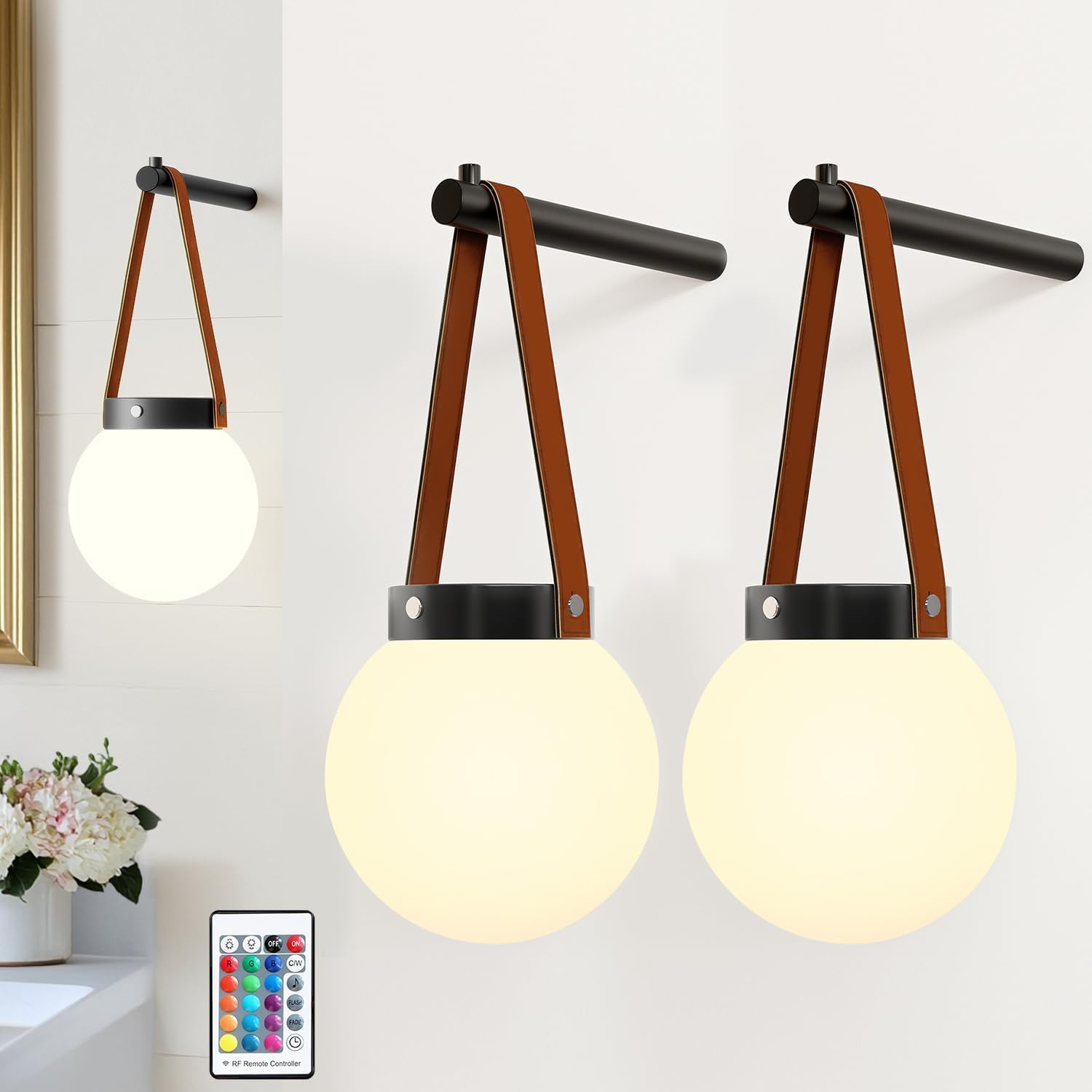Battery Operated Wall Sconces Set of 2 with Remote Control
