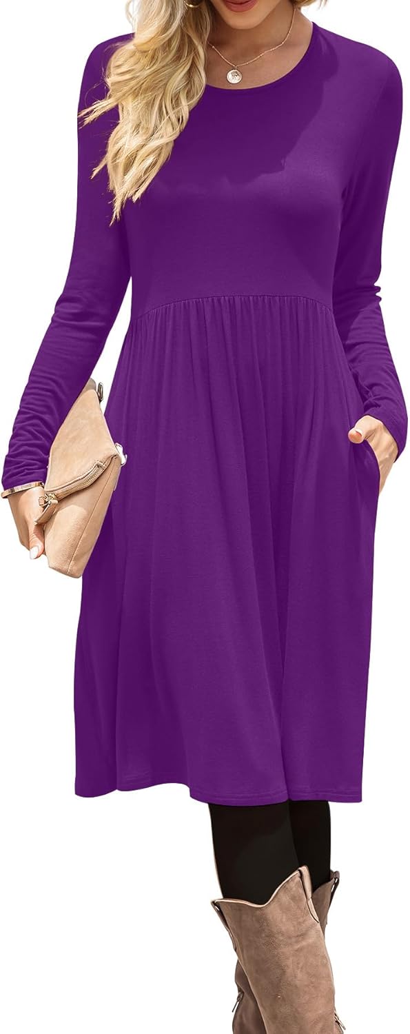DB MOON Women Casual Long Sleeve Dresses with Pockets