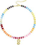 Initial Gemstone Choker Necklace for Women 16in +2in - Summer Boho