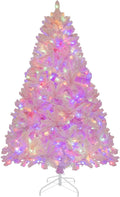 Goplus 6FT Pink Pre-lit Christmas Tree - Pink Snow Flocked Holiday