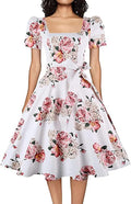 Women's Square Neck 1950s Cocktail Dress with Puff Sleeves - Vintage