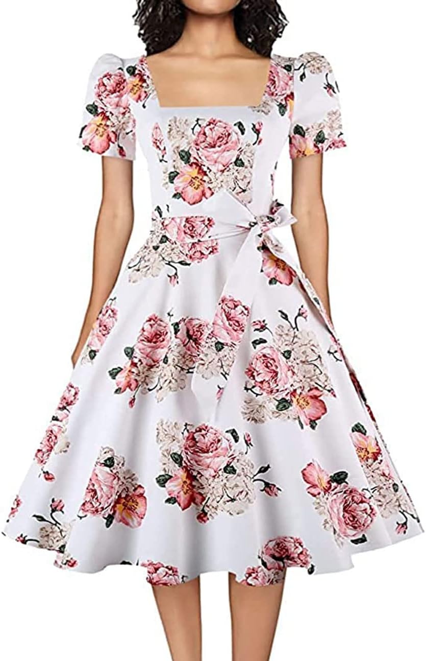 Vintage 1950s Cocktail Party Dress with Puff Sleeves for Women