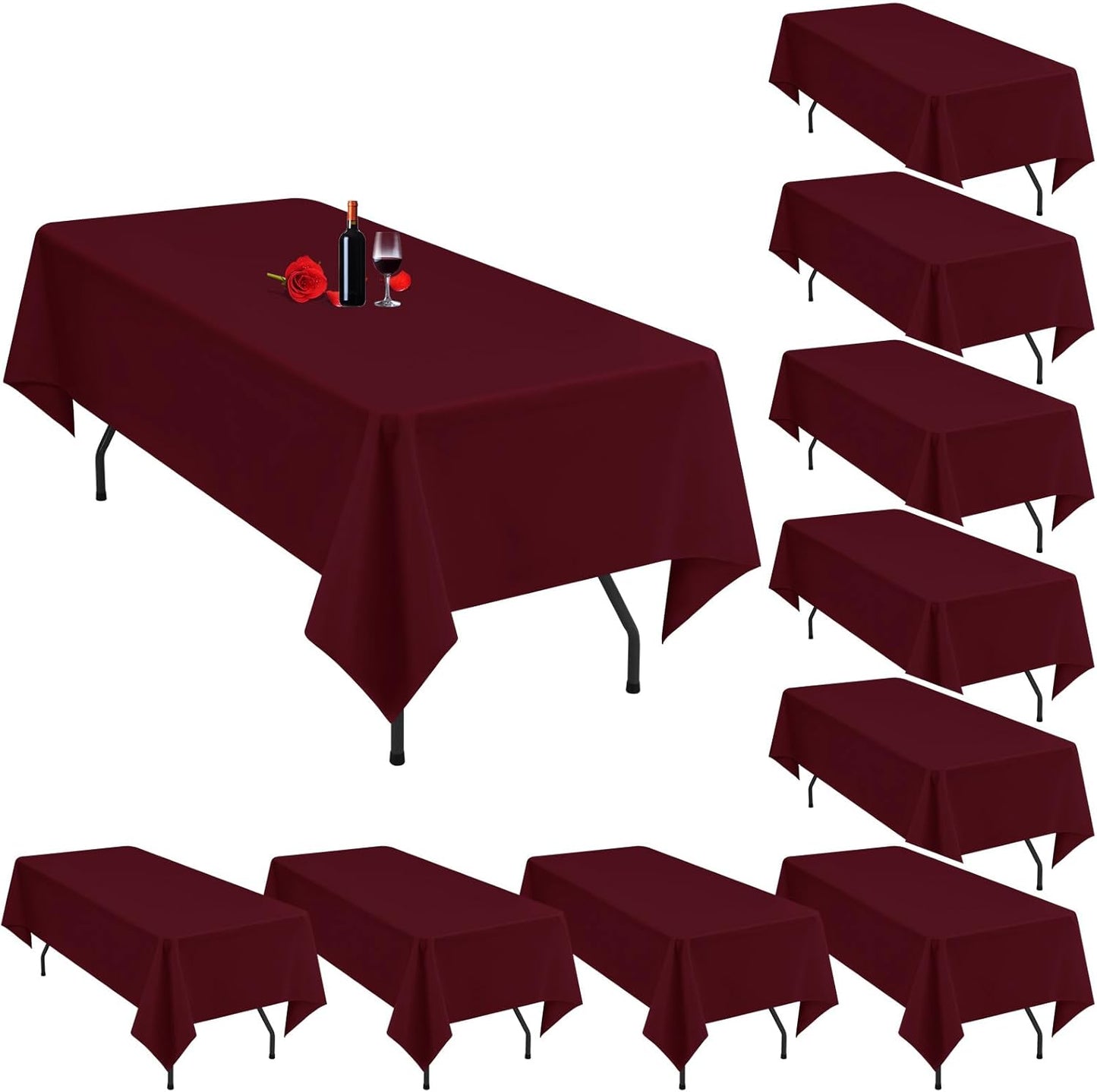 10 Pack Burgundy Tablecloths for 8 Foot Rectangle Tables
