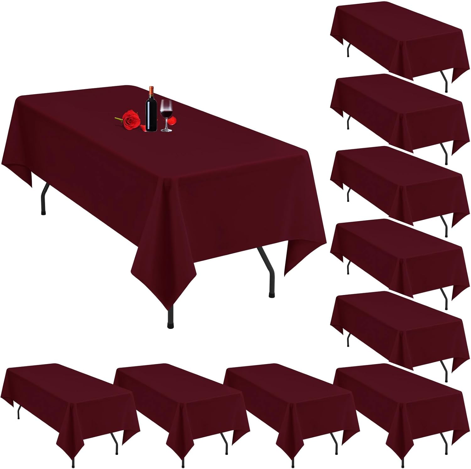 10 Pack Burgundy Tablecloths for 8 Foot Rectangle Tables