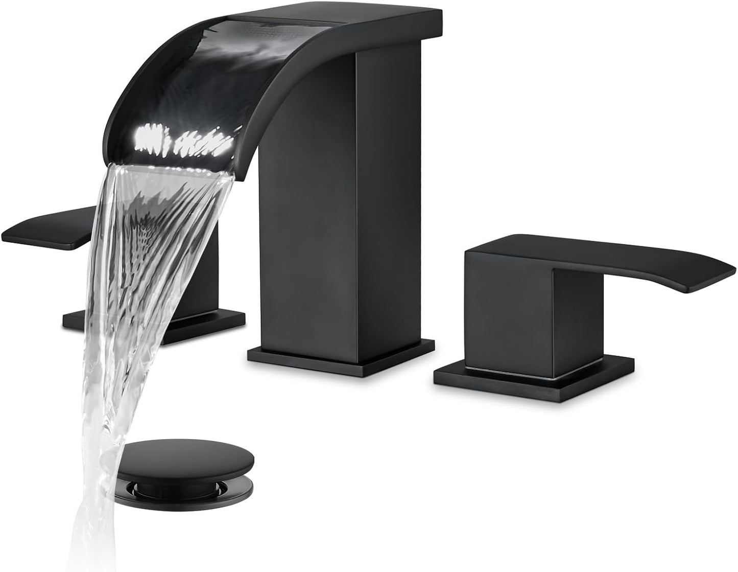 Waterfall 8 Inch Widespread Bathroom Faucet Set in Matte Black
