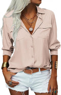 Veatzaer Womens Solid Lapel Long Sleeves Button Down Shirt - Soft
