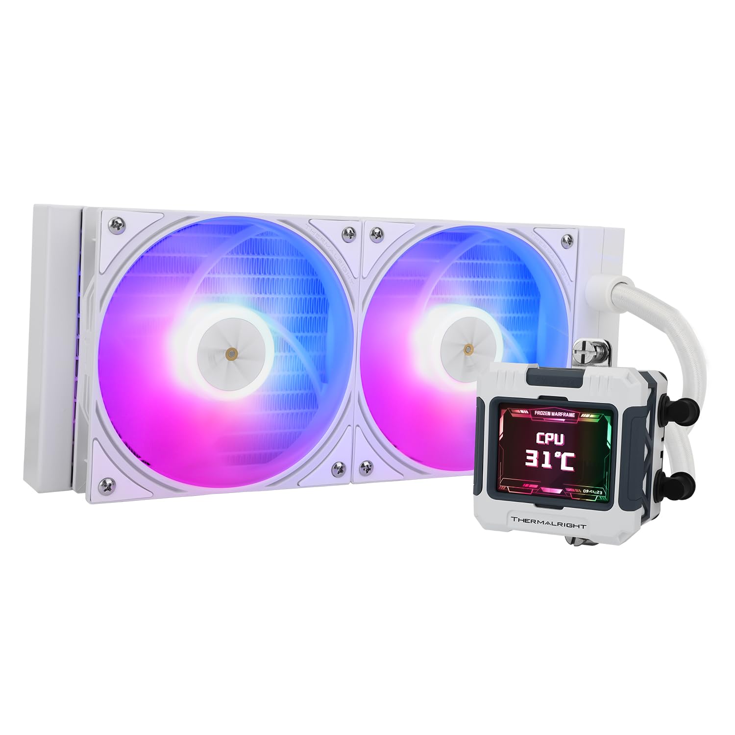 FW240 White ARGB V2 CPU Water Cooler with LCD Screen and Fans