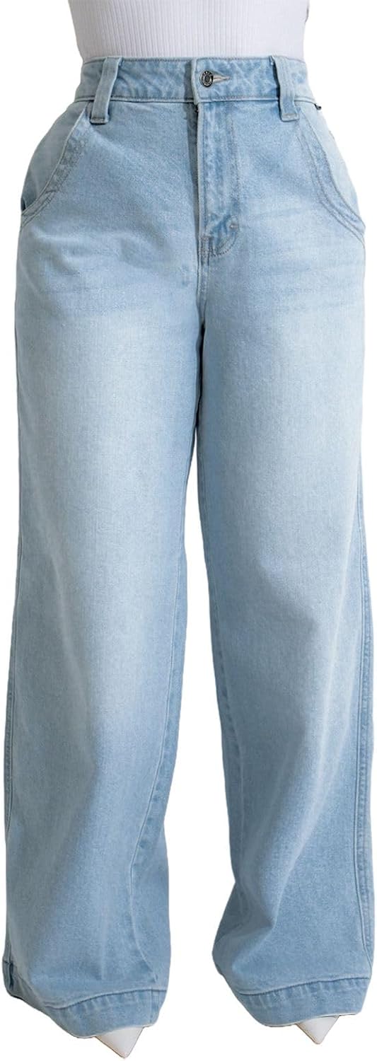 FairBeauty Women's High Waist Baggy Denim Jeans for Casual Style