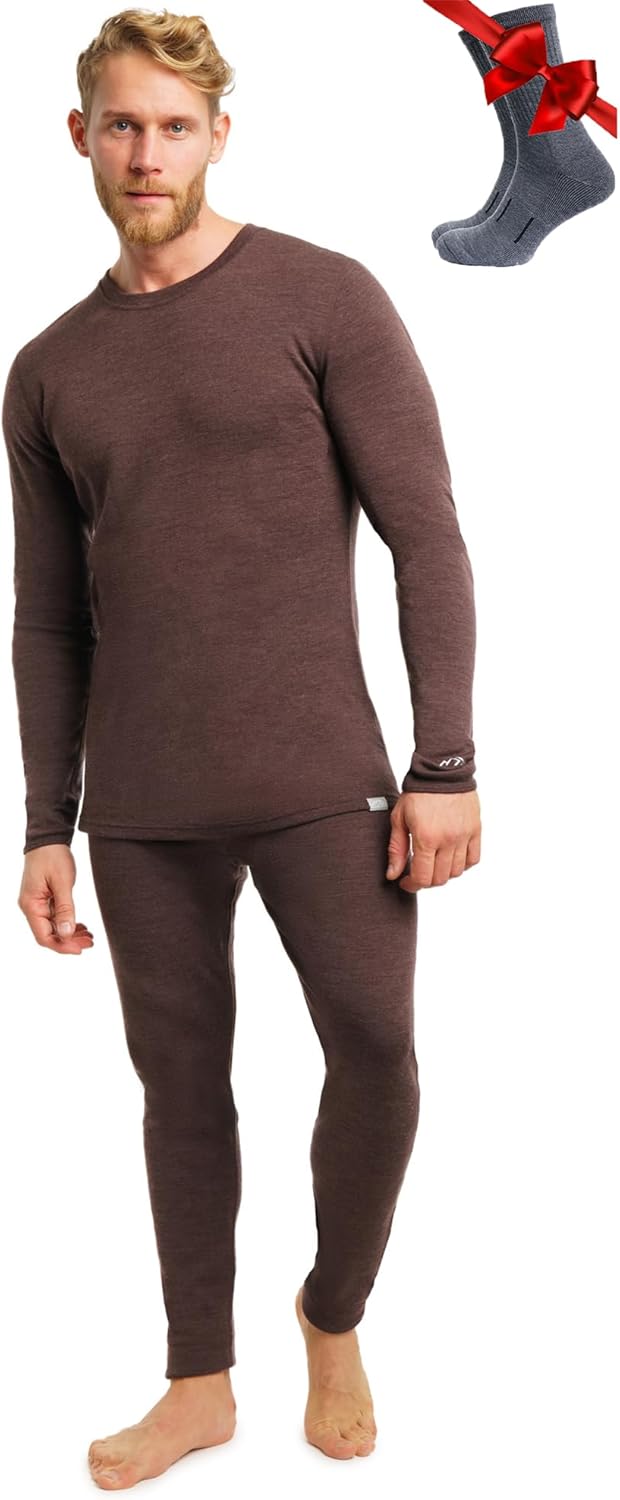 Merino Wool Base Layer Men Set - Super Soft & Comfortable Sleepwear