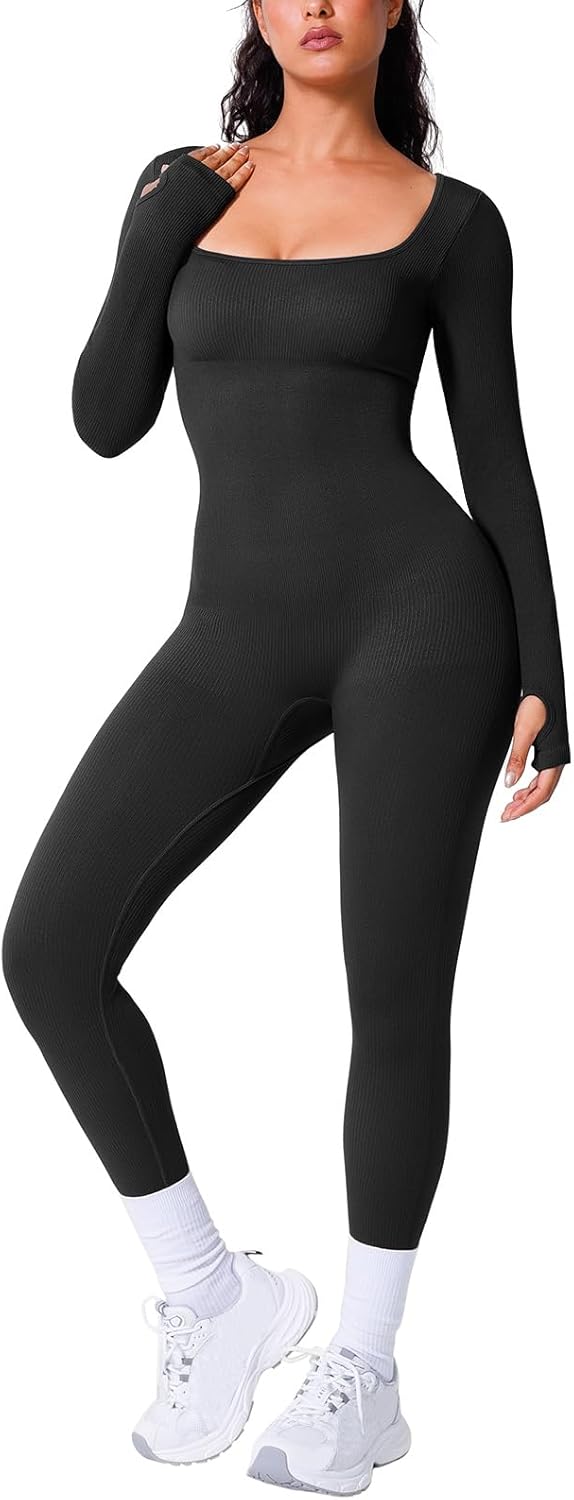 BRXL Long Sleeve Jumpsuit for Women with Built-In Bra Support