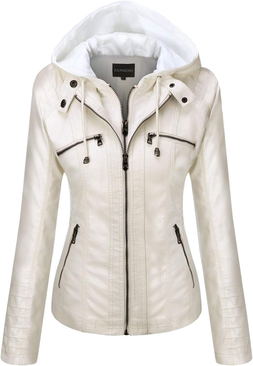 Tanming Womens Faux Leather Jacket with Detachable Hood