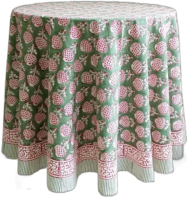Roma Green 100% Cotton Round Tablecloth for Elegant Dining