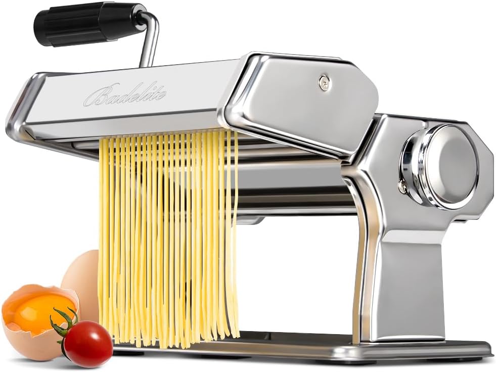 Badelite Pasta Maker: Hand Crank Noodles Machine - Adjustable Thickness for Homemade Delights!