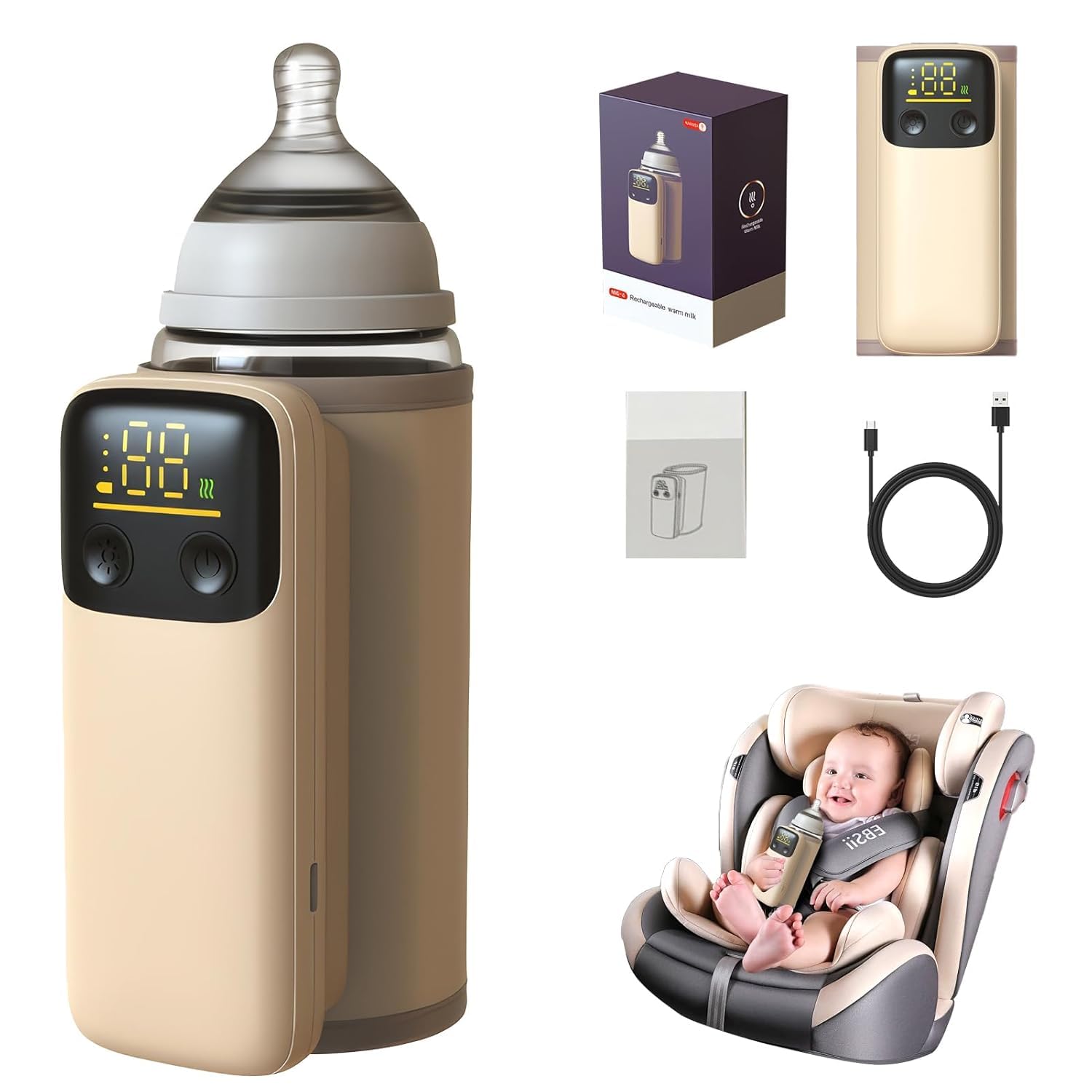 Fast Travel Bottle Warmer, 6000mAh, Timer, Fits All Bottles - BINGONE