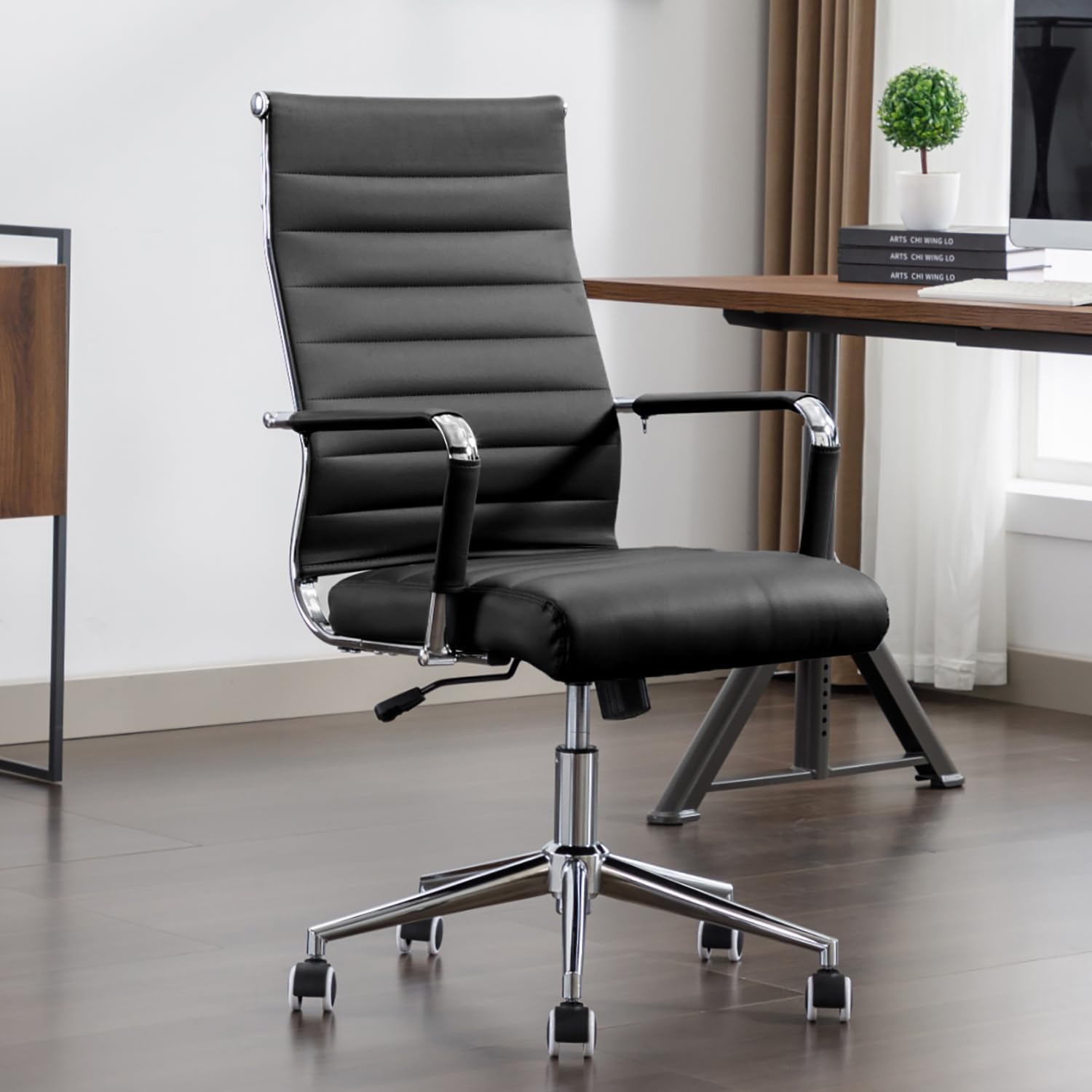 Ergonomic Leather Office Desk Chair with Wheels for Comfort