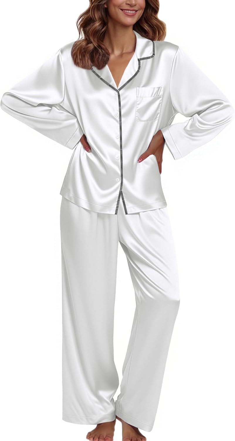 Ekouaer Pajamas for Women Set Silk Pjs 2 Piece Satin Sleepwear