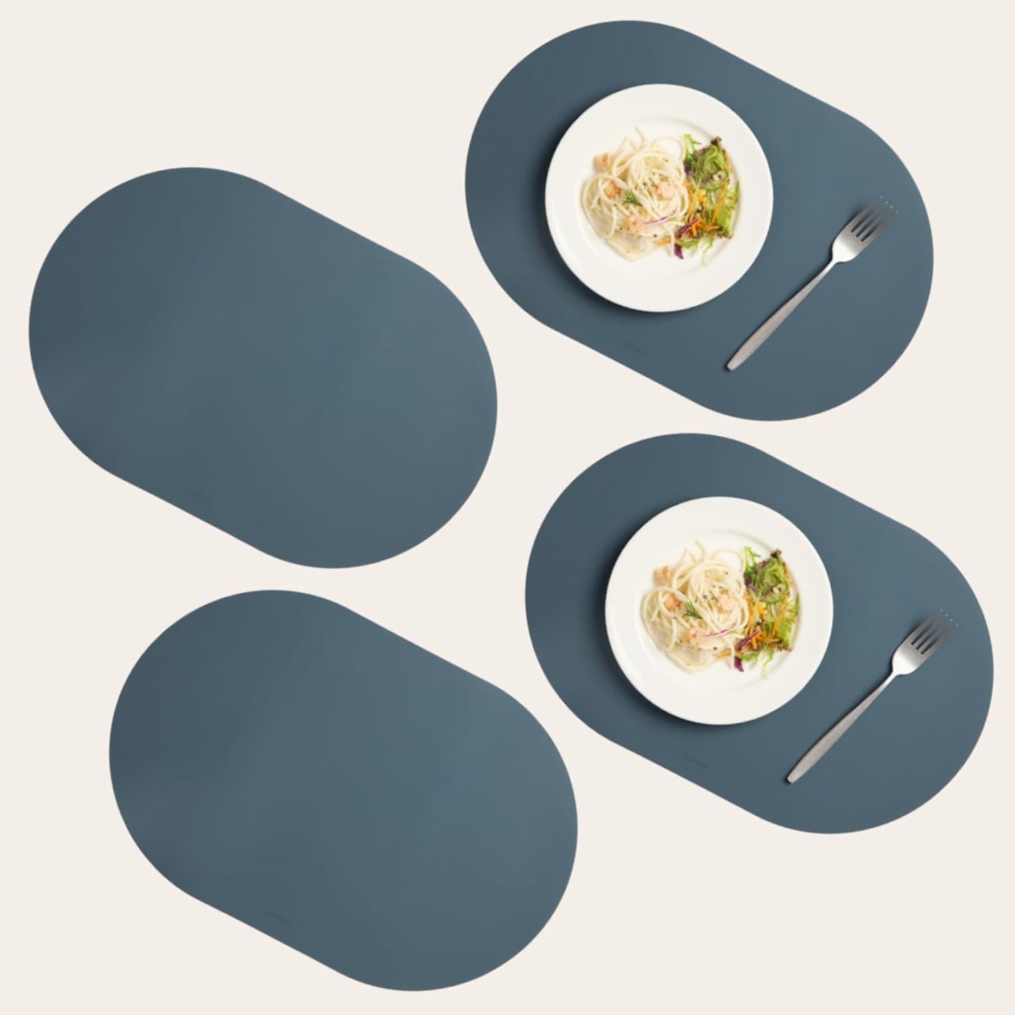 Steel Blue Oval Silicone Placemats Set of 4 for Modern Dining