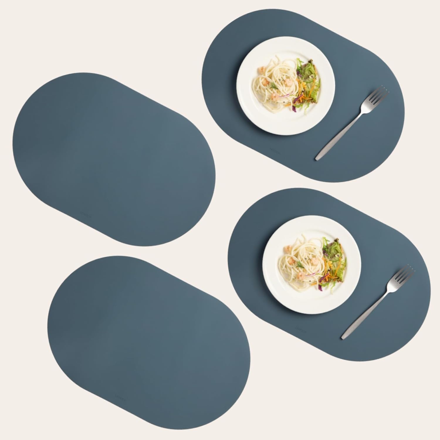 Steel Blue Oval Silicone Placemats Set of 4 for Modern Dining