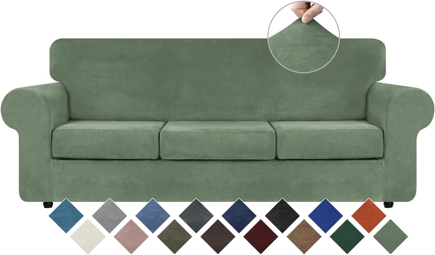 High Stretch Velvet Couch Covers for 3 Cushion Sofa Protection