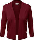 Women's Basic 3/4 Sleeve Cropped Cardigan with Plus Size - Comfortable