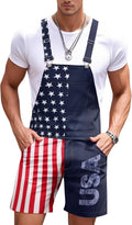 Mens American Flag Overalls Shorts Romper - Patriotic Casual Jumpsuit