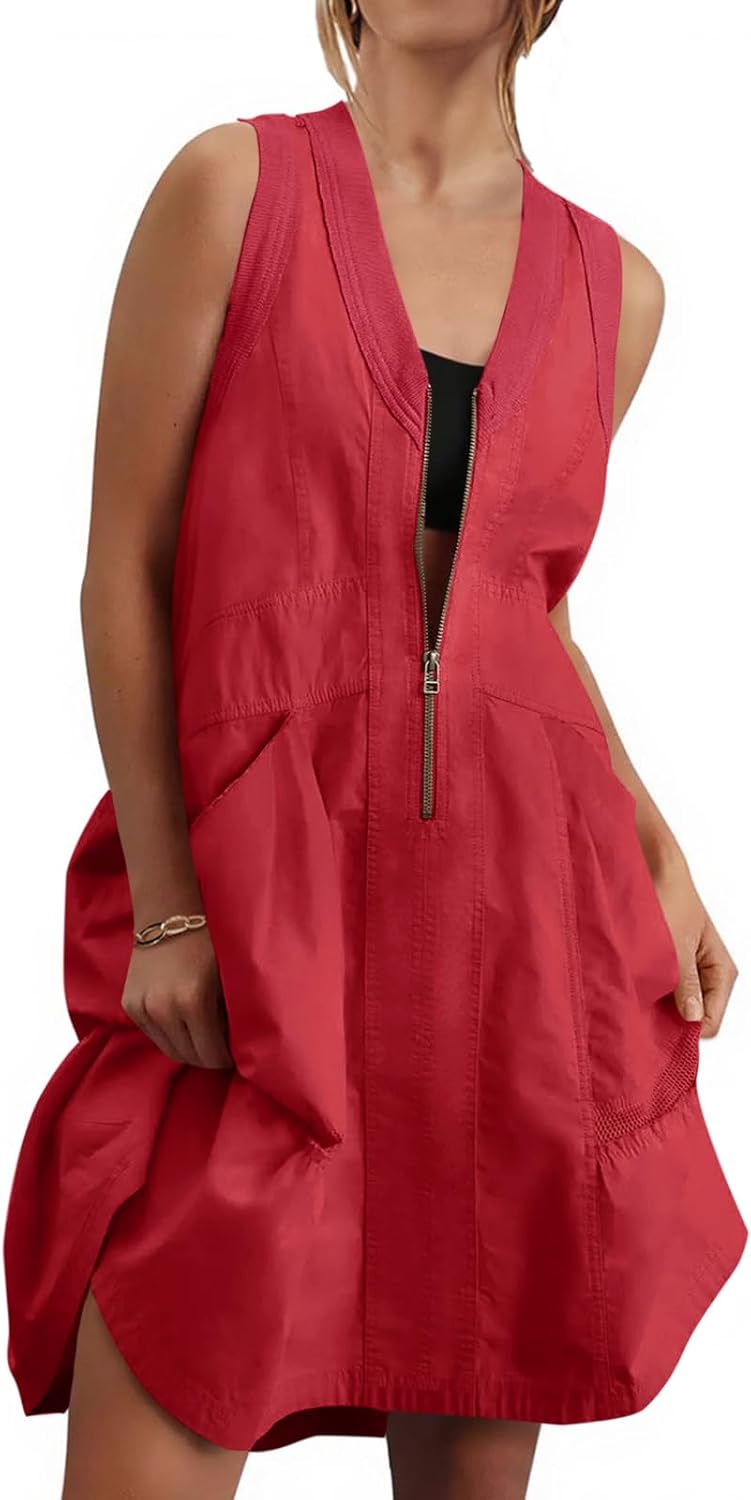 Fisoew Women's Sleeveless Tank Mini Dress with Pockets for Summer
