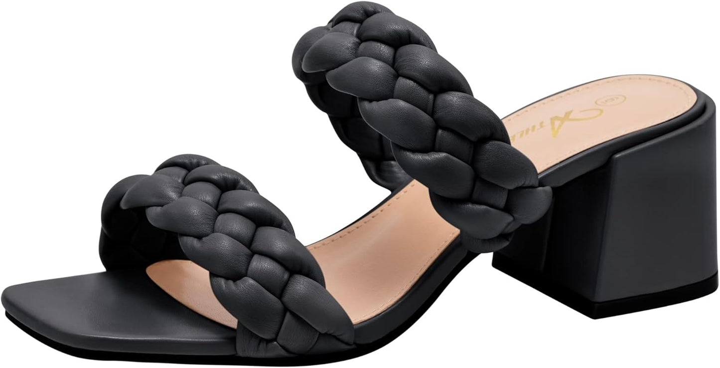 Athlefit Women's Braided Heeled Sandals for Stylish Comfort