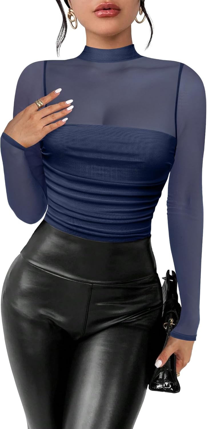 Women's Sexy Bodysuit: Mock Turtle Neck Long Sleeve Top
