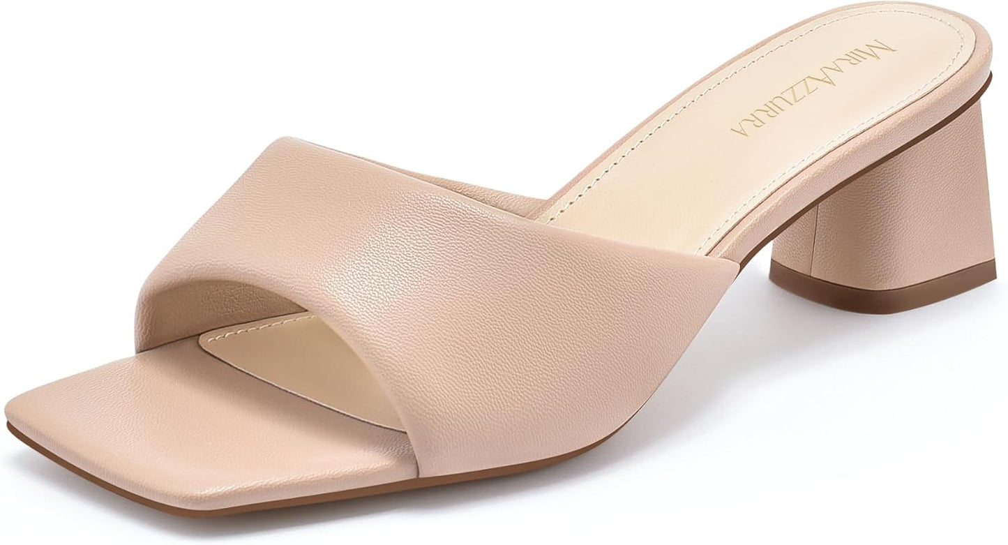 MIRAAZZURRA Heel Mules for Women with Chunky Block Heels