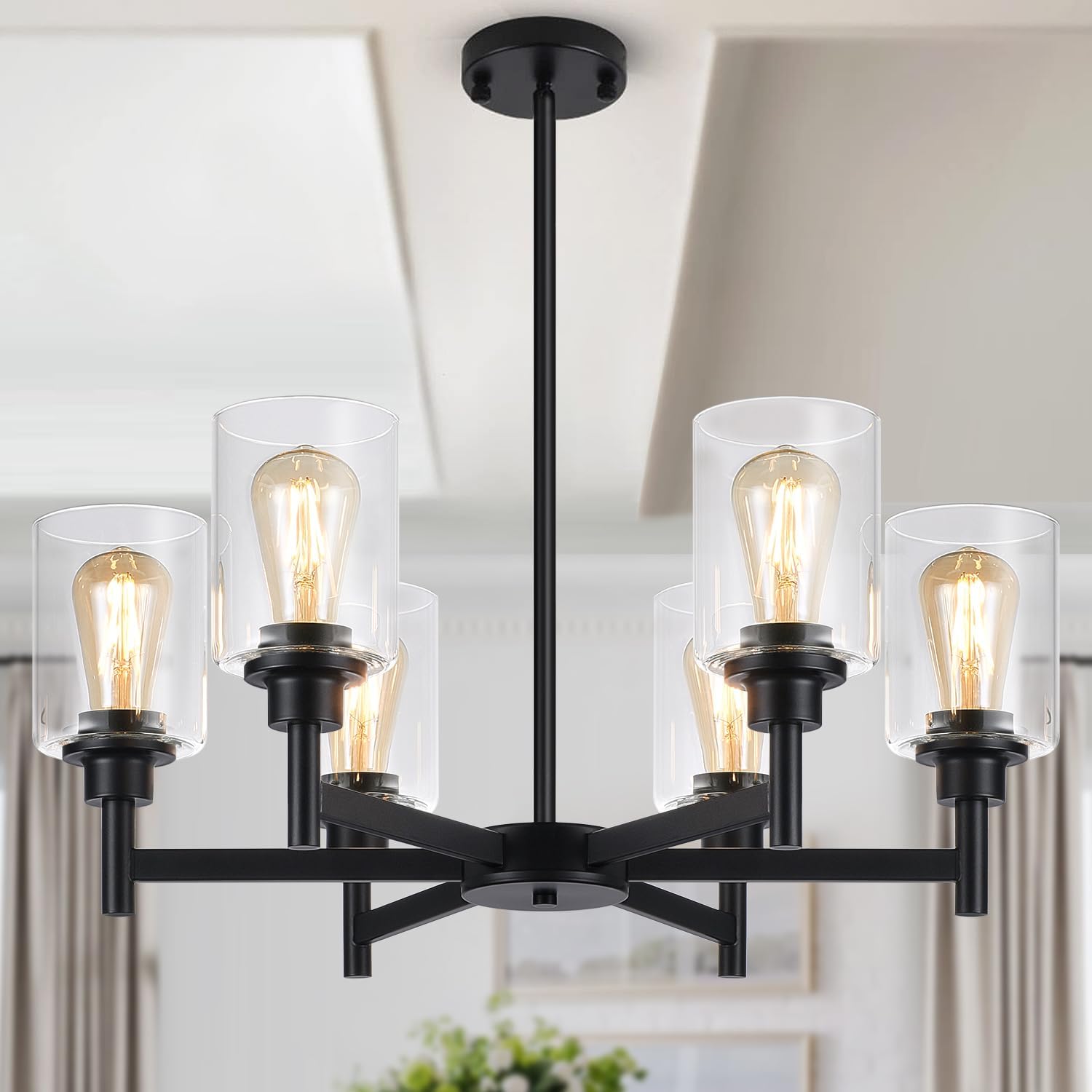 Modern Black Chandeliers for Dining Room with Clear Glass Shades