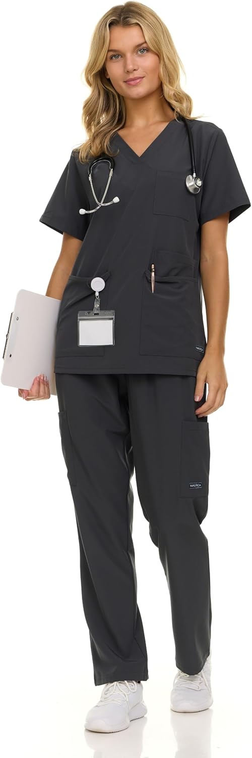 Nautica Women's Scrub Set: 9-Pocket Breathable & Stretchy Pants