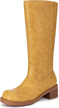 Knee High Square Toe Block Riding Boots for Women - Low Heel Comfort
