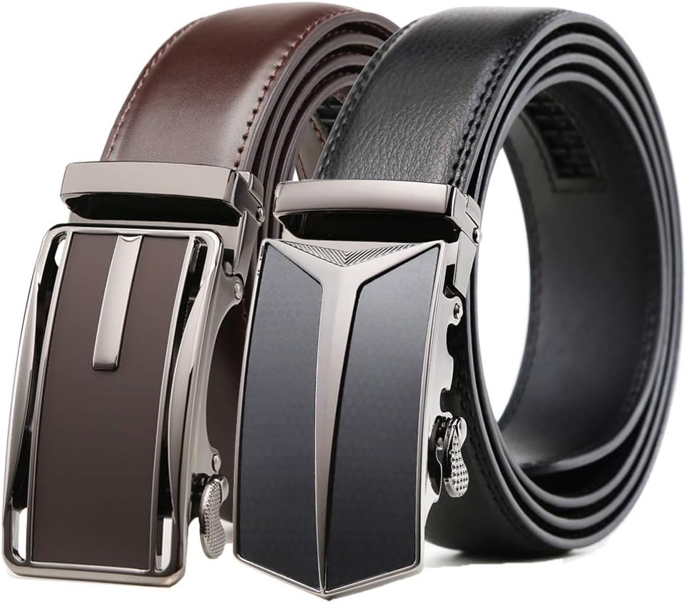 Genuine Leather Ratchet Click Belt 2 Pack for Adjustable Fit