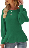 Womens Fall Puff Sleeve Peplum Casual Slim Fit Knit Sweater