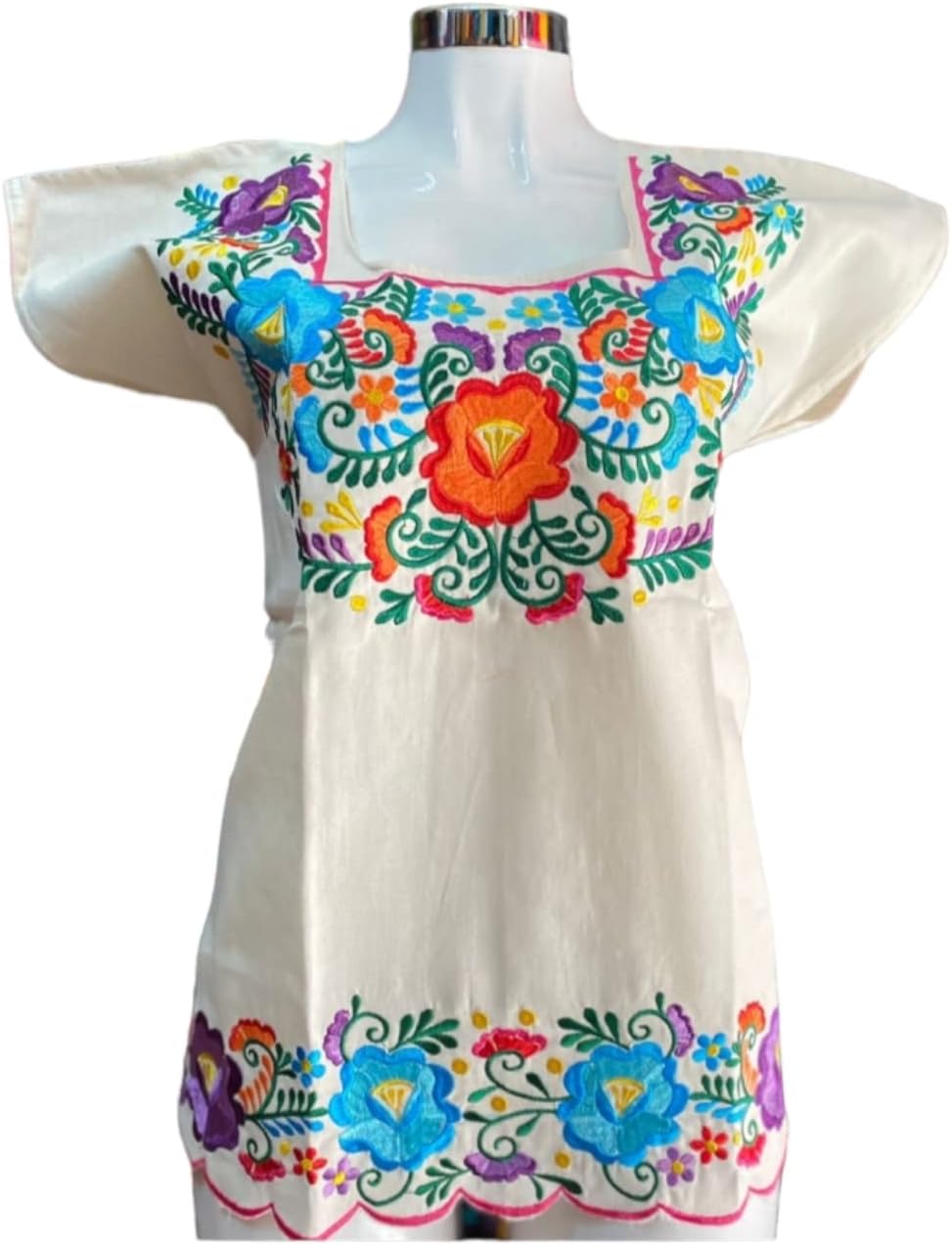 Authentic Embroidered Mexican Floral Blouse for Women