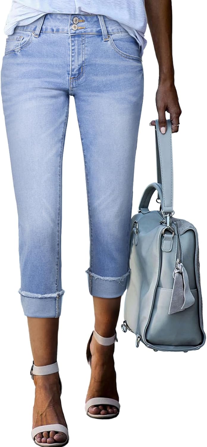 High Waisted Stretchy Capri Jeans for Women - Stylish Comfort