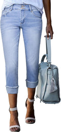 Sidefeel Women's High Waisted Capri Jeans - Cropped Cuffed Skinny