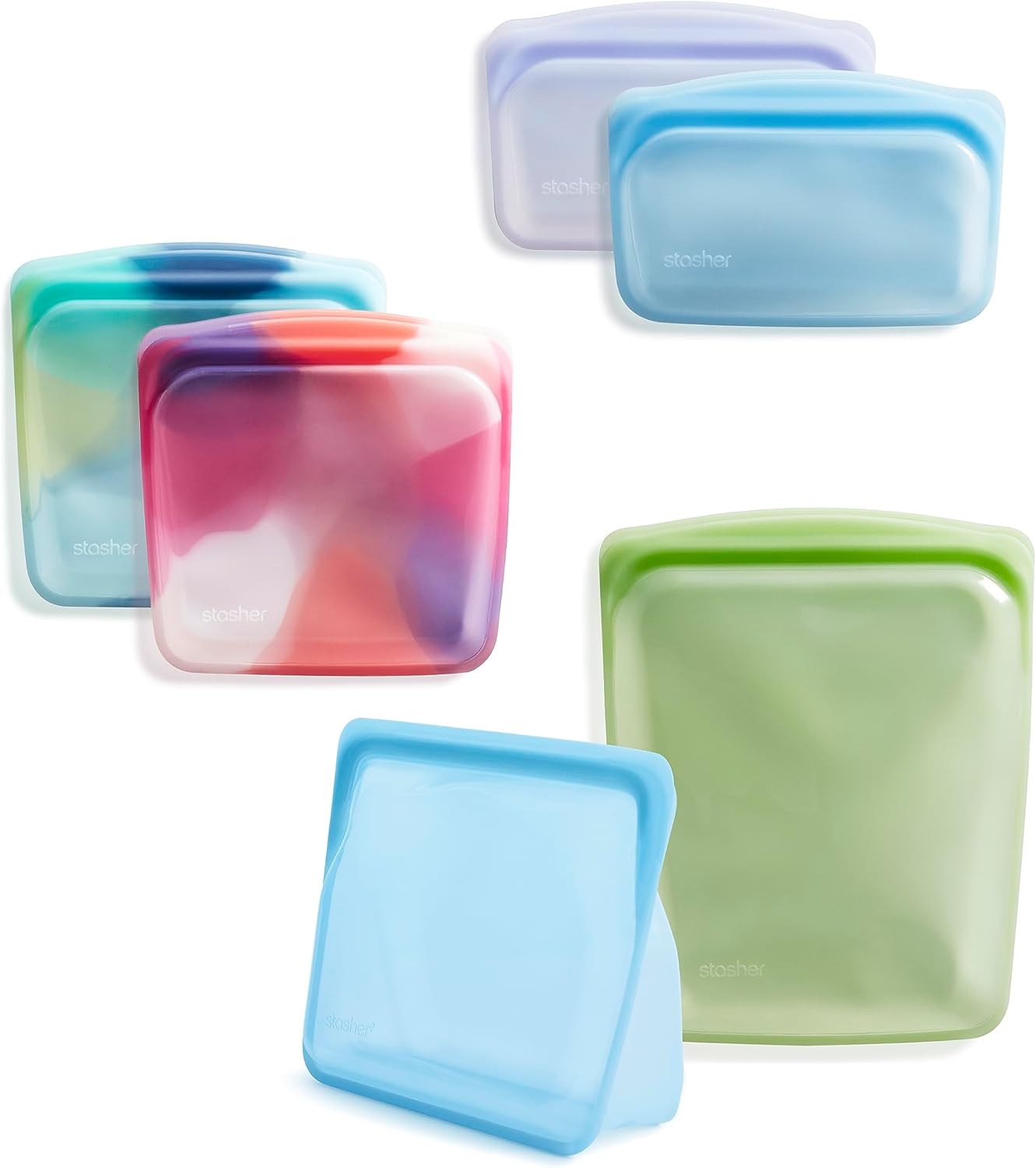 Stasher Premium Silicone Reusable Food Storage Bags, 6-Pack