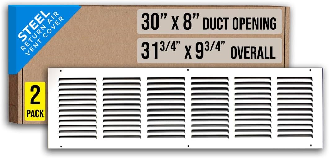 Steel Return Air Grille for 30x8 Duct Opening - 2 Pack