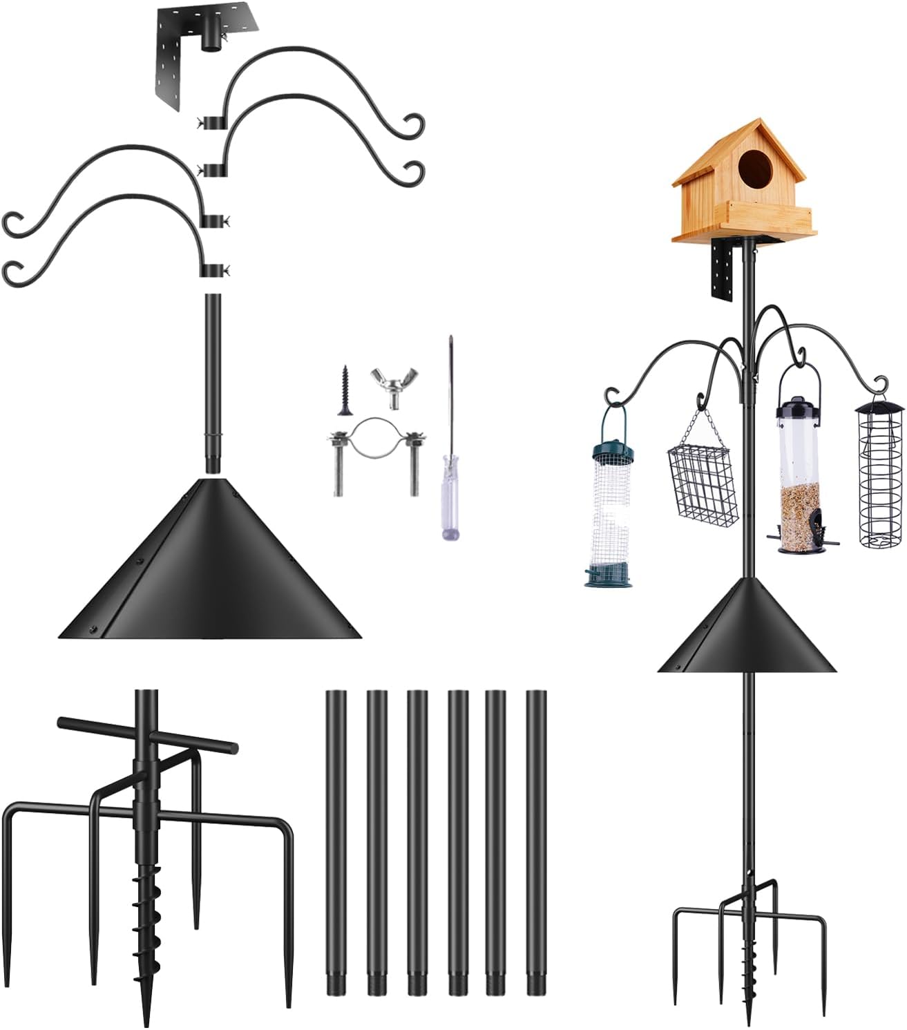 92 Inch Bird House Pole with Squirrel Proof Baffle and Hooks