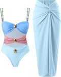 One Piece Swimsuit with Cover Up Set - Flattering Retro Beach Wrap