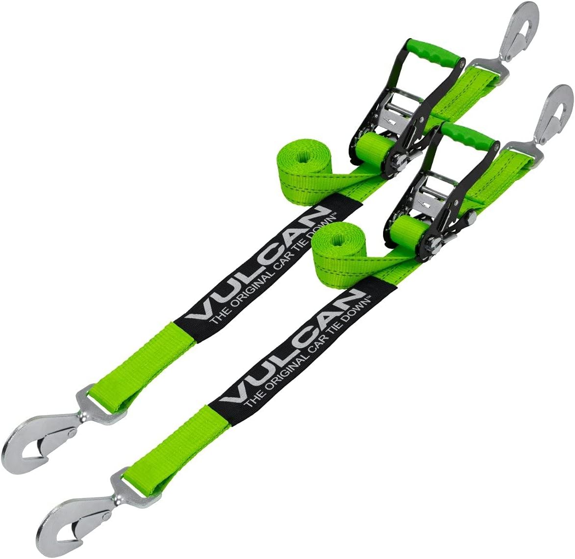 VULCAN Car Tie Down with Twisted Snap Hooks - High-Viz Straps
