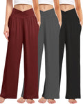 3 Pack Women's Wide Leg Pants Crossover with Pockets for Comfort