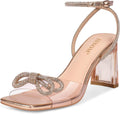 Clear Rhinestone Heels for Women with Sparkly Bow - Comfortable 7.5cm