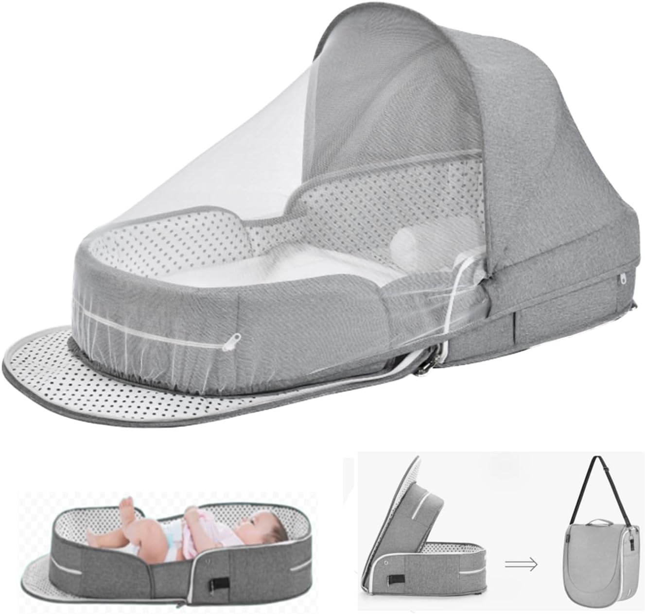 Portable Baby Travel Bassinet with Mosquito Net & Canopy - Co-Sleeping Bliss!