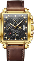 OLEVS Men's Casual Leather Watch, Big Face Chronograph - Dress Ready