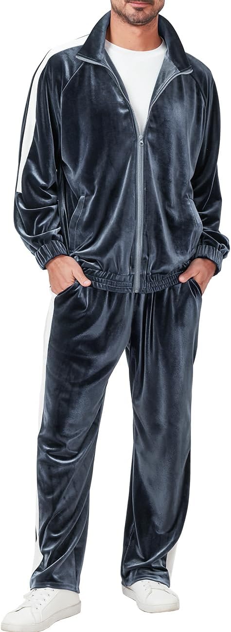 Mens Tracksuit 2 Piece Velour Sweatsuit for Casual Wear